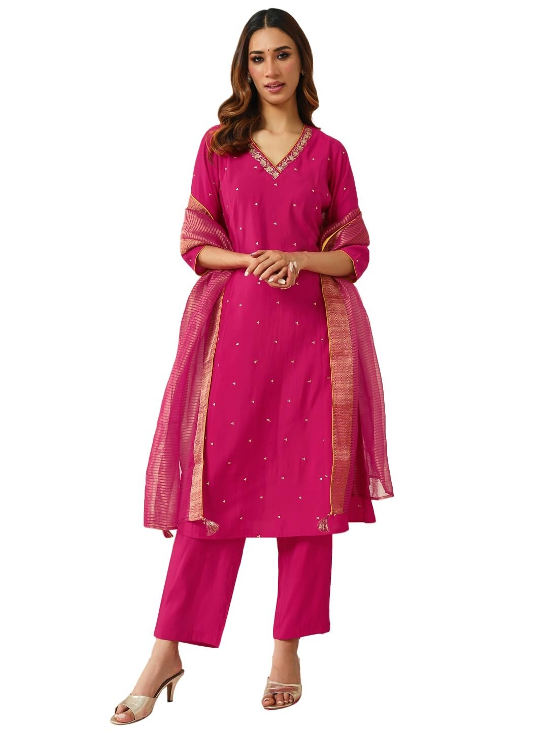 Women’s Poly Crepe Straight Kurta with Pant and Dupatta