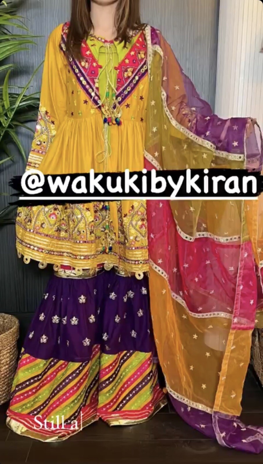 Pakistani designer salwar kameez Karma Embroidered/cotton Lien 3pc Organza Dupp.