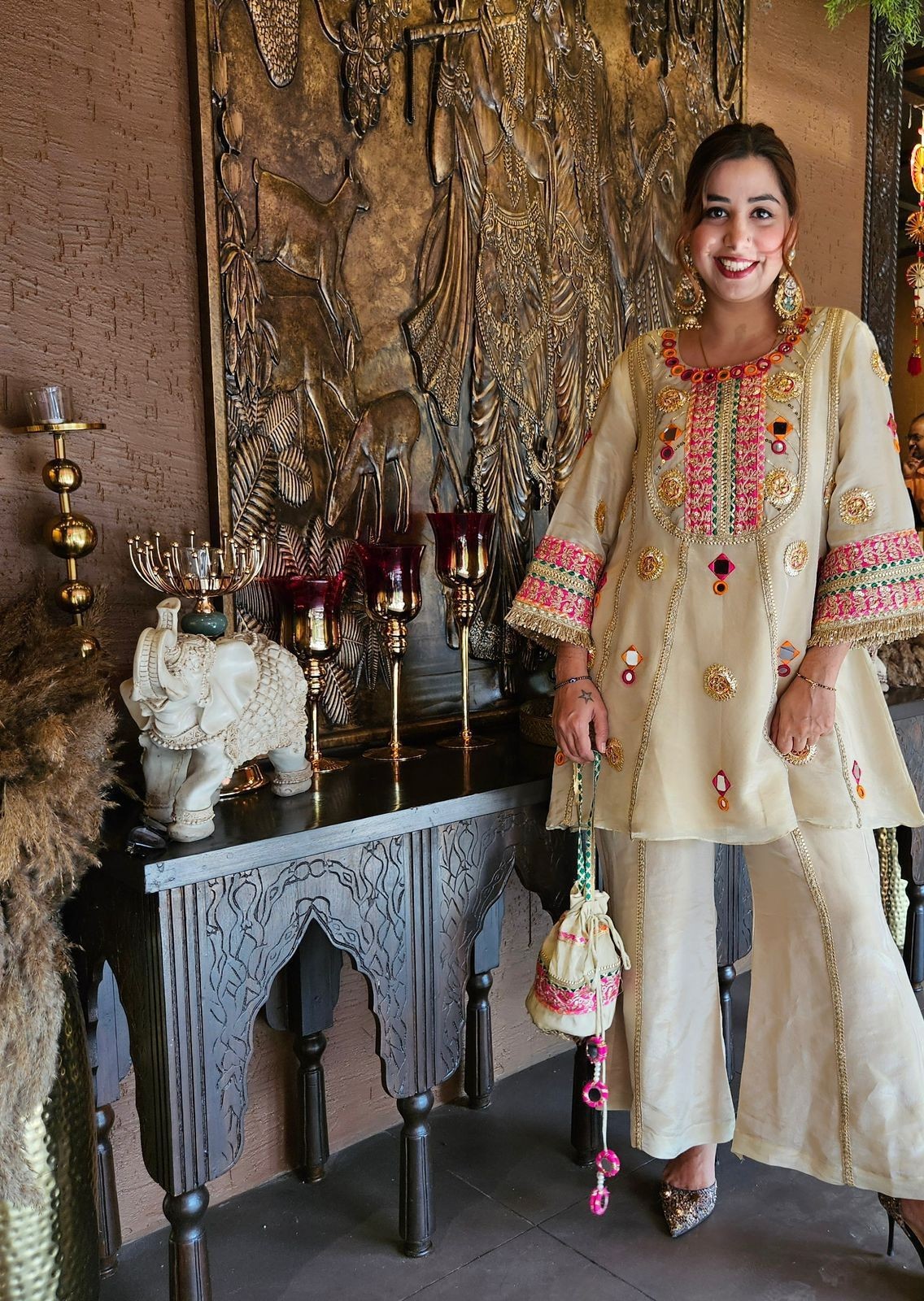 Wedding Co-Ord Set with Mirror work Sharara Palazoo Suit Party Wear Pakistani