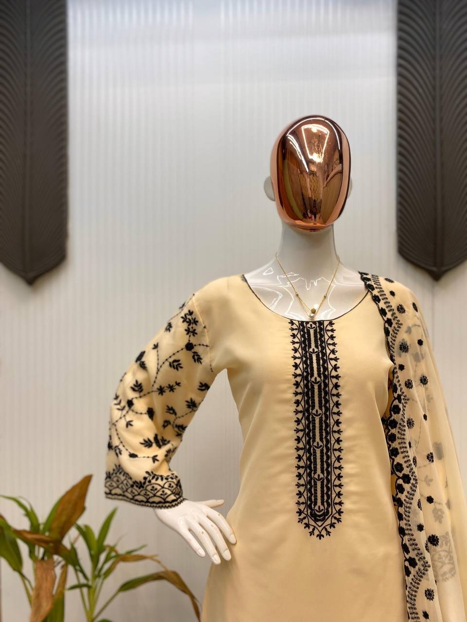 Designer Georgette Embroidered Suit Set | Sequin Work Top, Plazzo & Dupatta