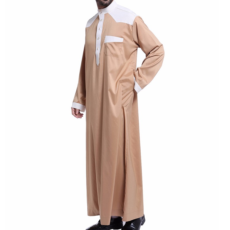 Men Long Sleeve Muslim Clothing Saudi Jubba Arab Kaftan Thobe Button Dress Robe