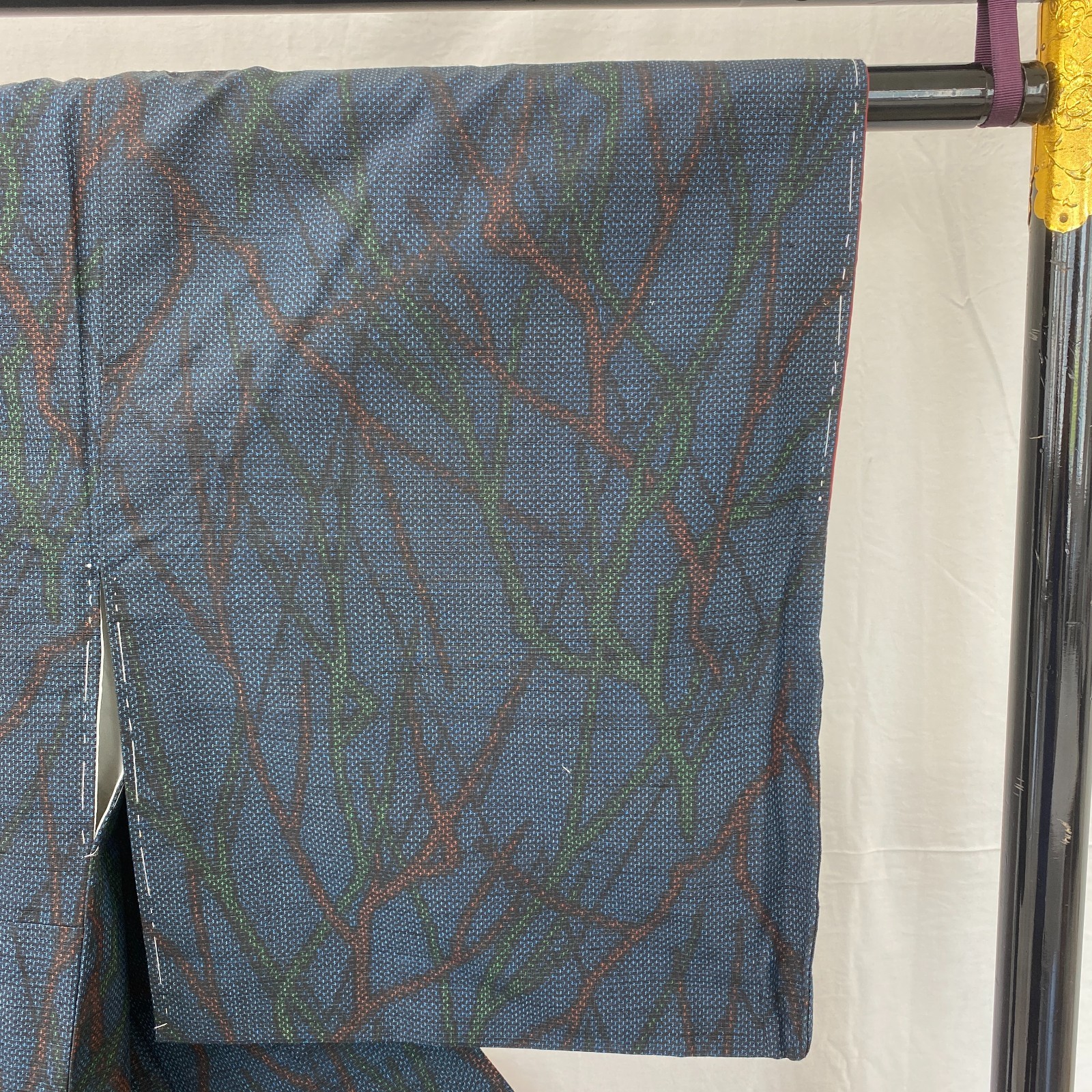 Japanese Vintage Kimono Silk Blue Oshima Traditional Authentic Length 61 in