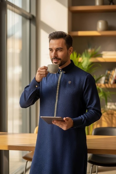 Lawung Al Ameer Mens Eid Thobe Jubba 2026 Luxury Premium Dishdasha AA2670 Blue