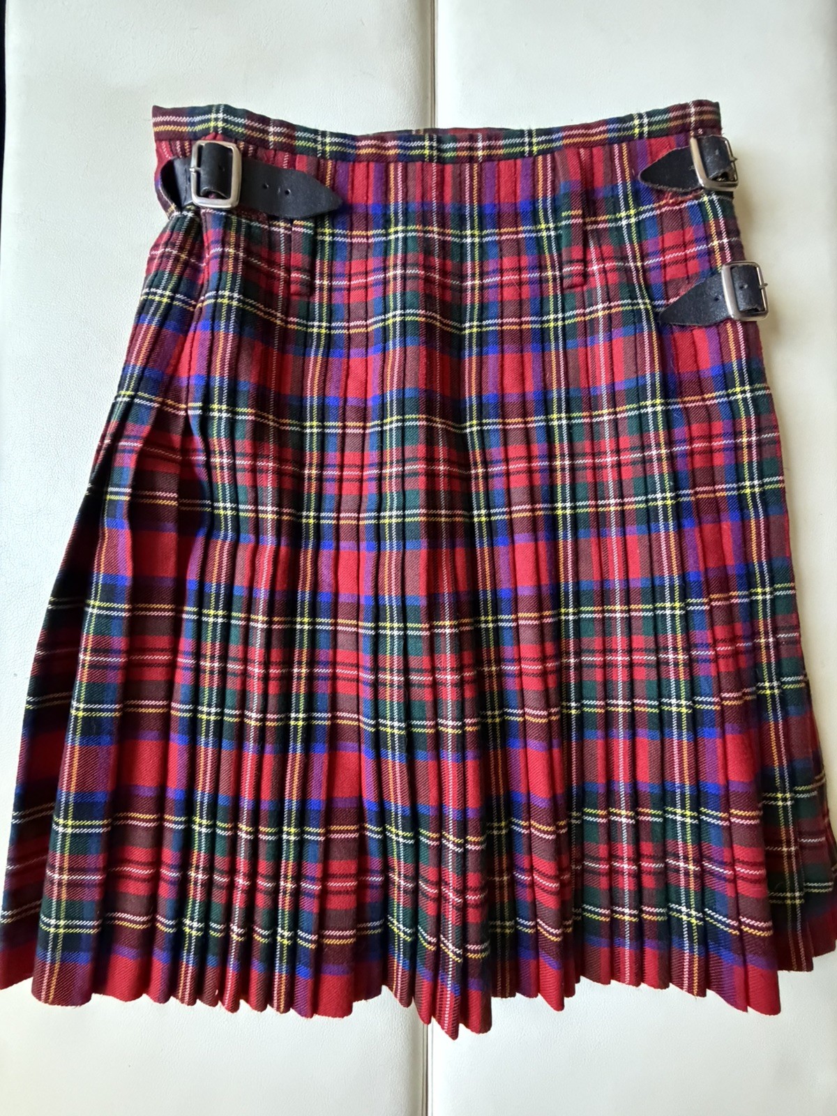Strathmore Vintage Scottish 100% Wool tartan Pleated Kilt Skirt Heavy Wool