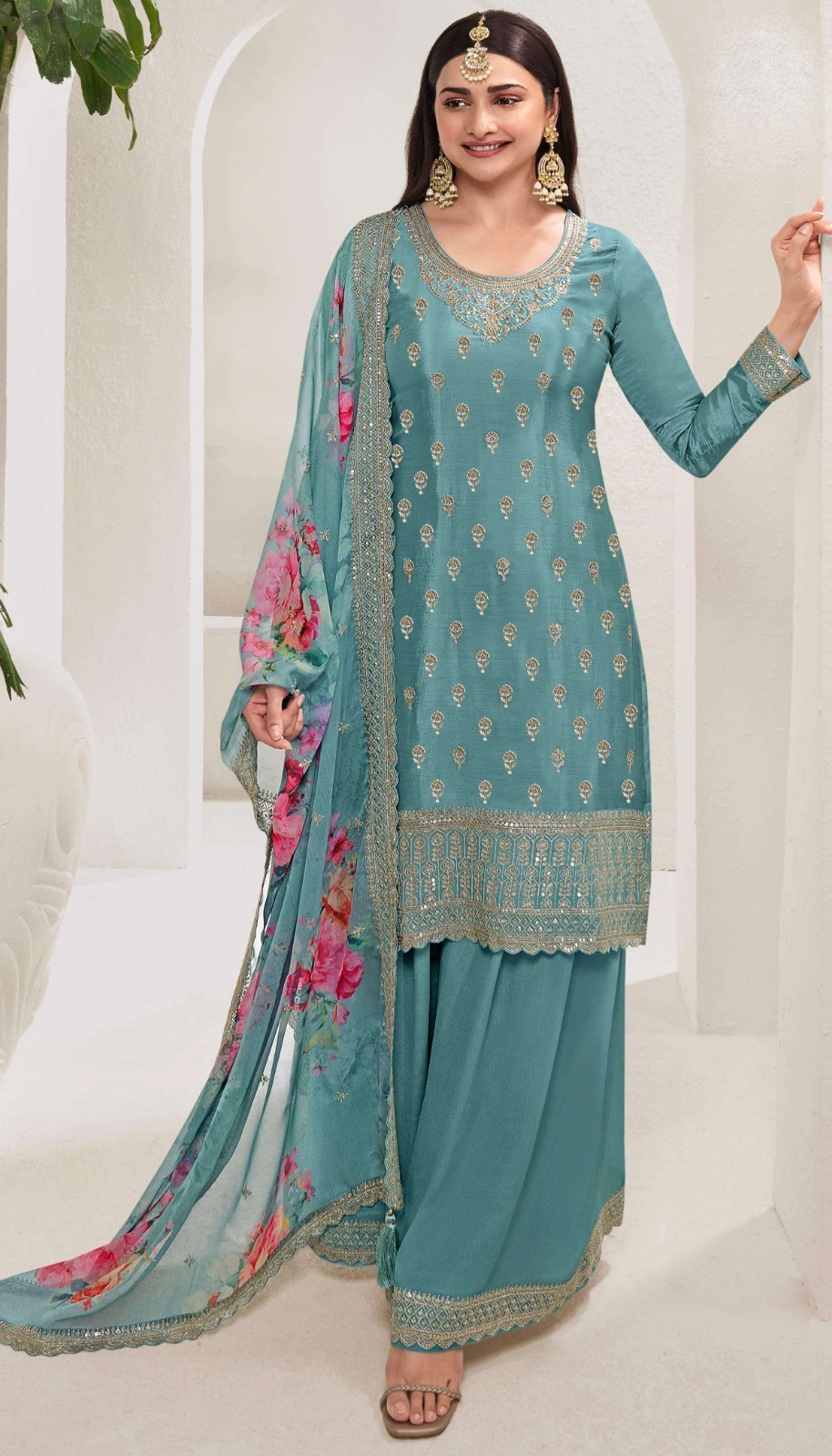 Indian Bollywood Heavy Bridal Reception Wear Salwar Kameez Sharara Plazzo Suits