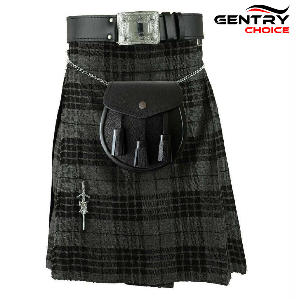 Highlanders Men Tartan Kilt Grey Watch 8 Yards Traditional Highland Dress