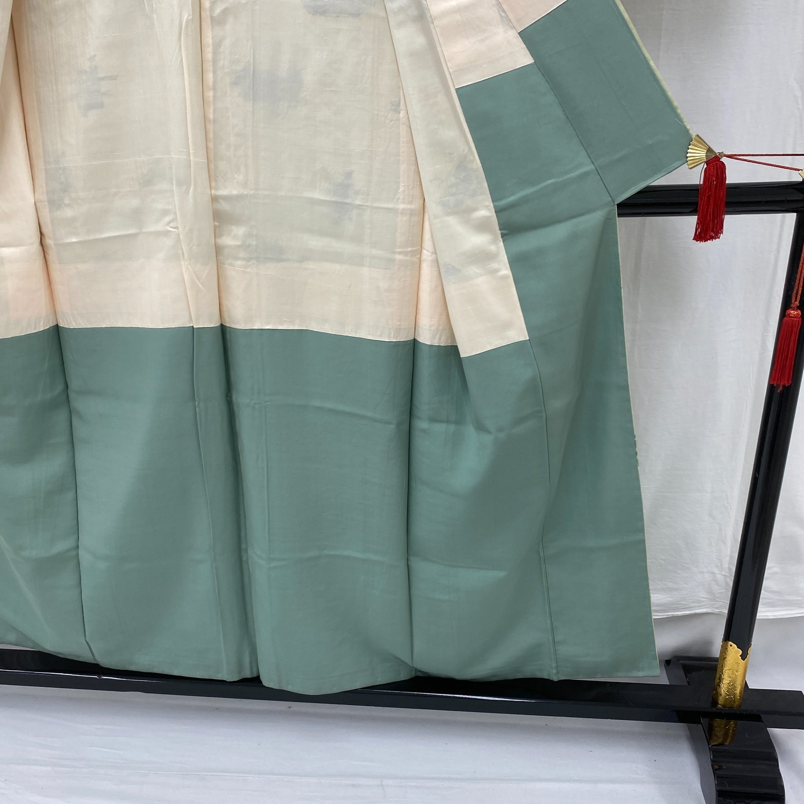 Japanese Vintage Kimono Polyester Green Komon Traditional Authentic Length 60in