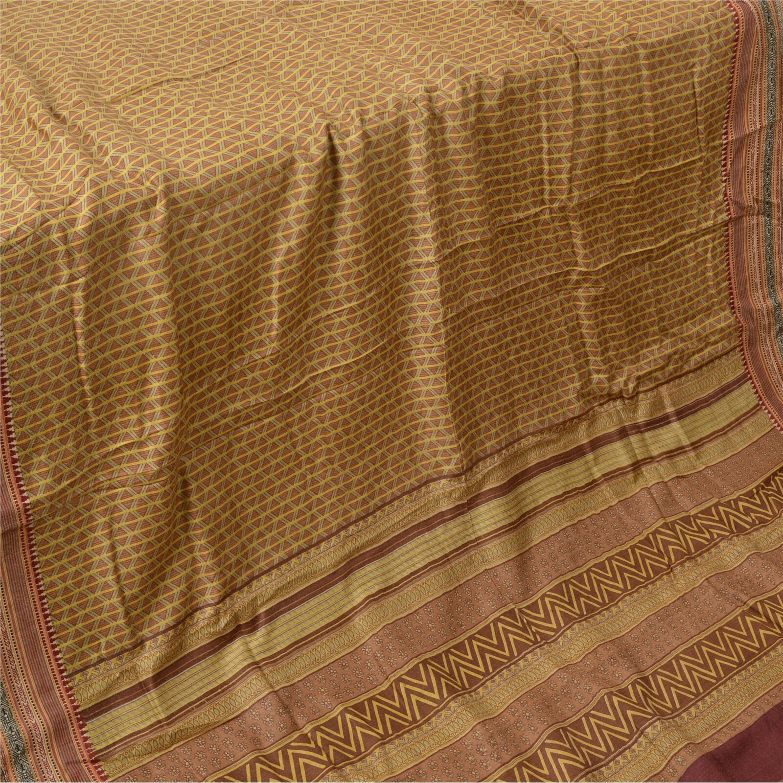 Sanskriti Vintage Multicolor Indian Saree Printed Pure Woolen Fabric 5 Yard Sari