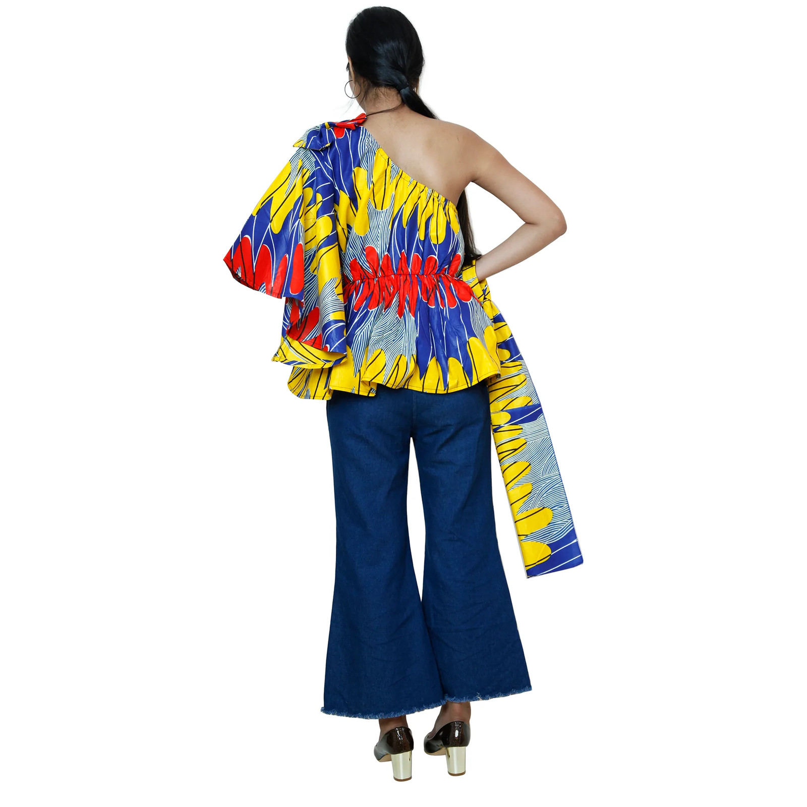 African Women’s One Shoulder Peplum Blouse with Matching Headwrap — FI-2065