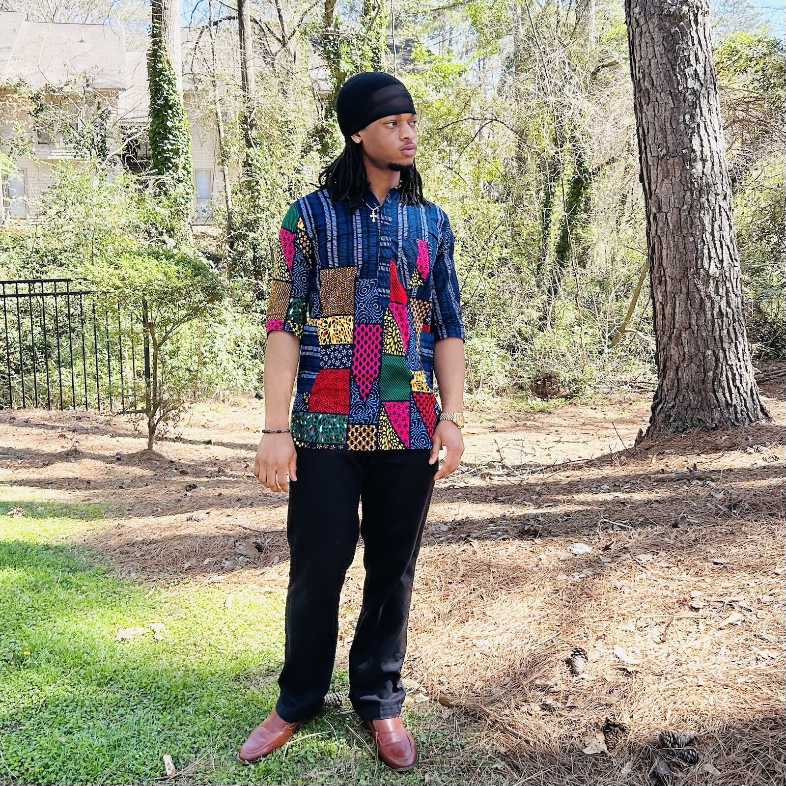 Blue African Print Unisex Shirt w/ Multi Color Design