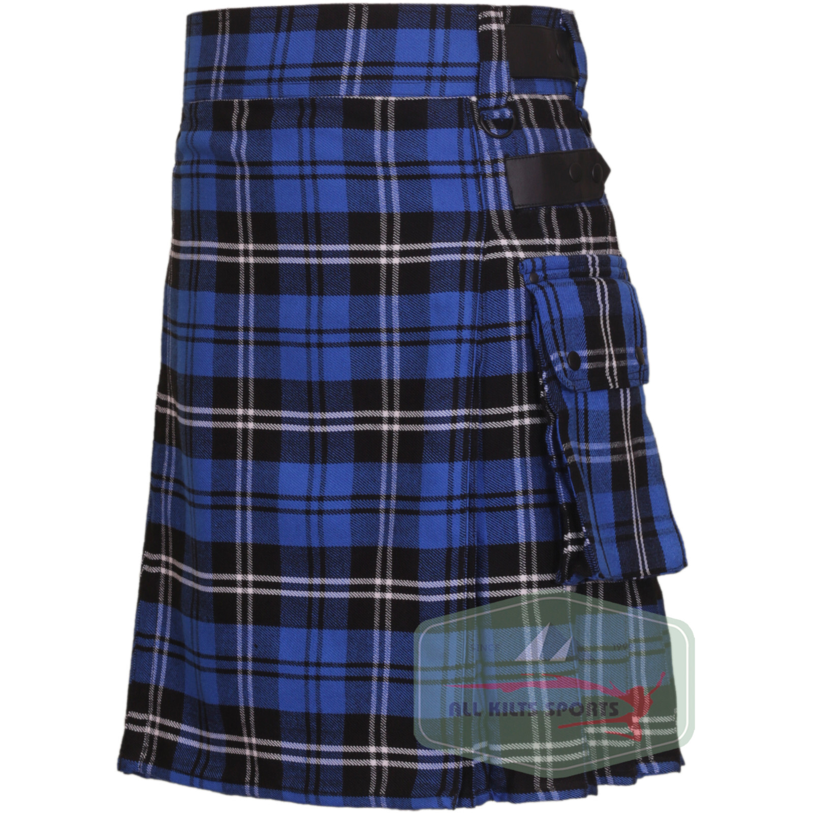 Ramsay Blue Tartan Leather Straps Utility Kilts
