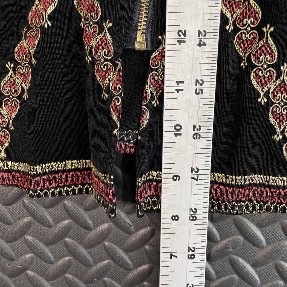 Vintage Geometric Pattern Black Silk Blend Made In Korea Full Zip Light Jacket L