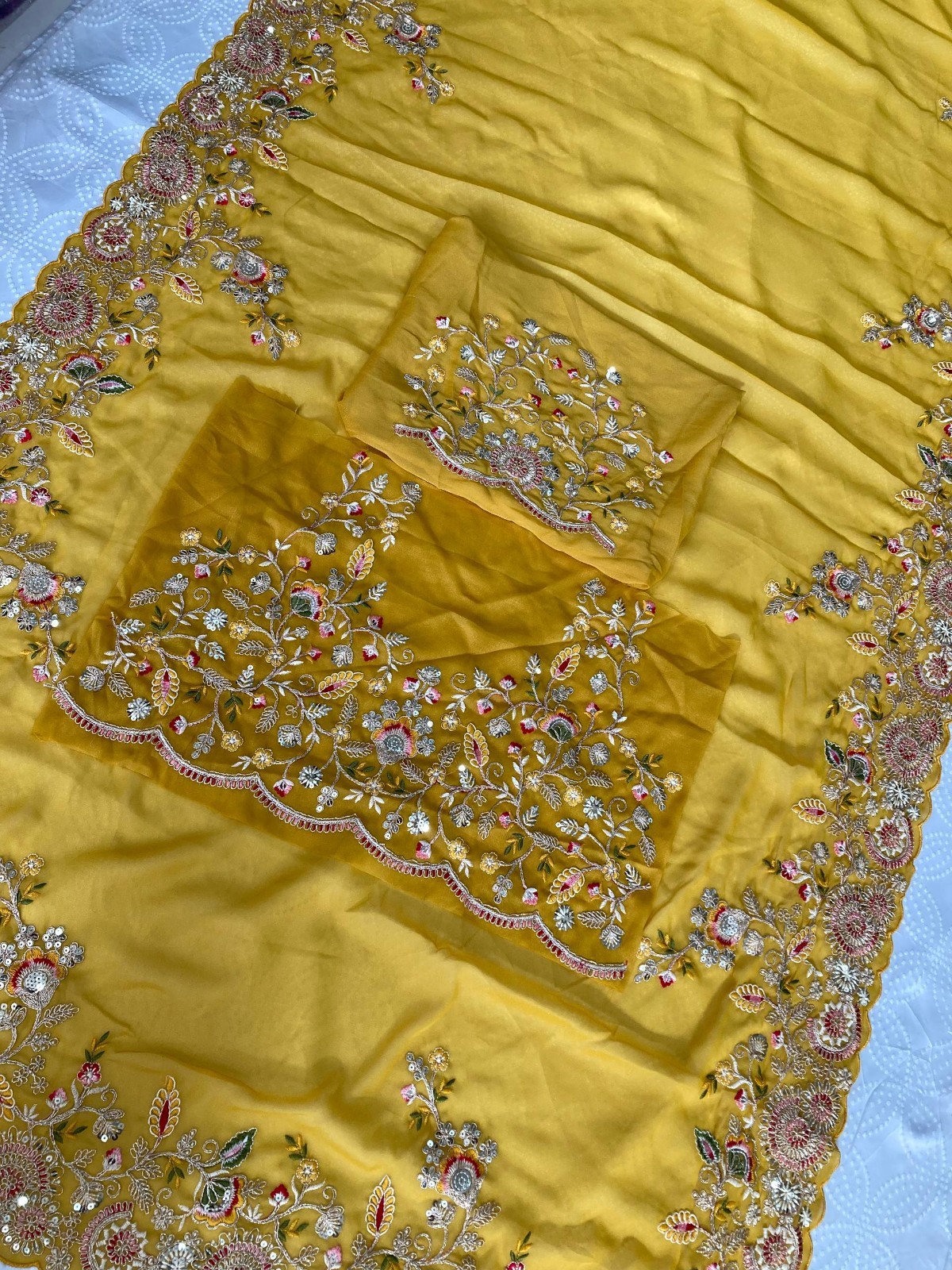 Readymade Soft Star Georgette Saree Embroidered Border Party Wear Wedding Sari