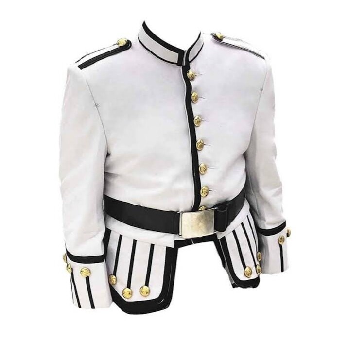 Scottish White doublet piper kilt jacket Marching Band wool drummer Tunic jacket