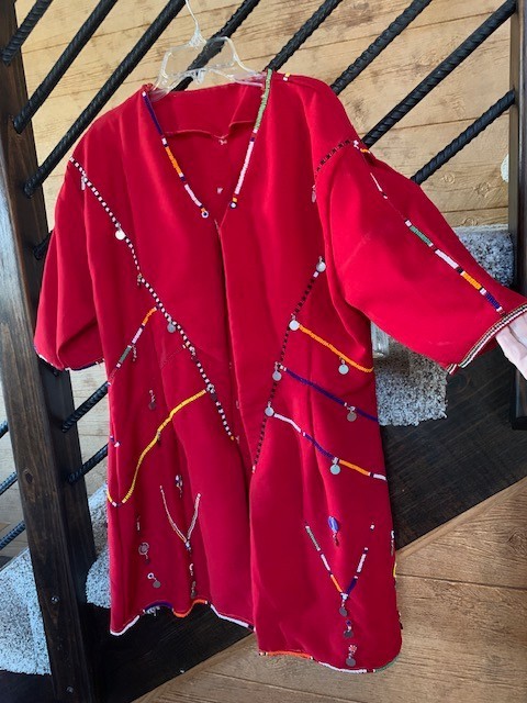 African Hand Made Unisex Open Front Shirt with Beadwork and Metallic Discs