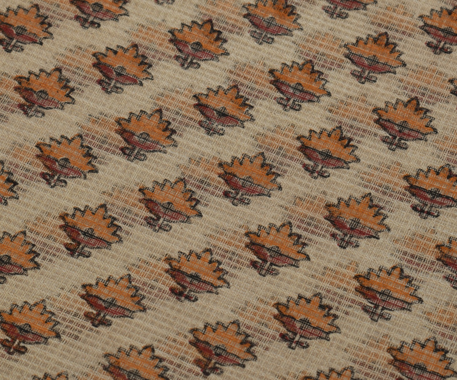 Sushila Vintage Cream Saree 100% Pure Cotton Hand Block Printed Floral Fabric