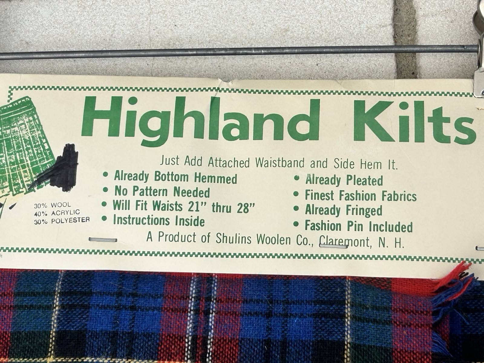 vintage highland kilt shulins woolen co plaid Fringed pleated pin womens New NOS