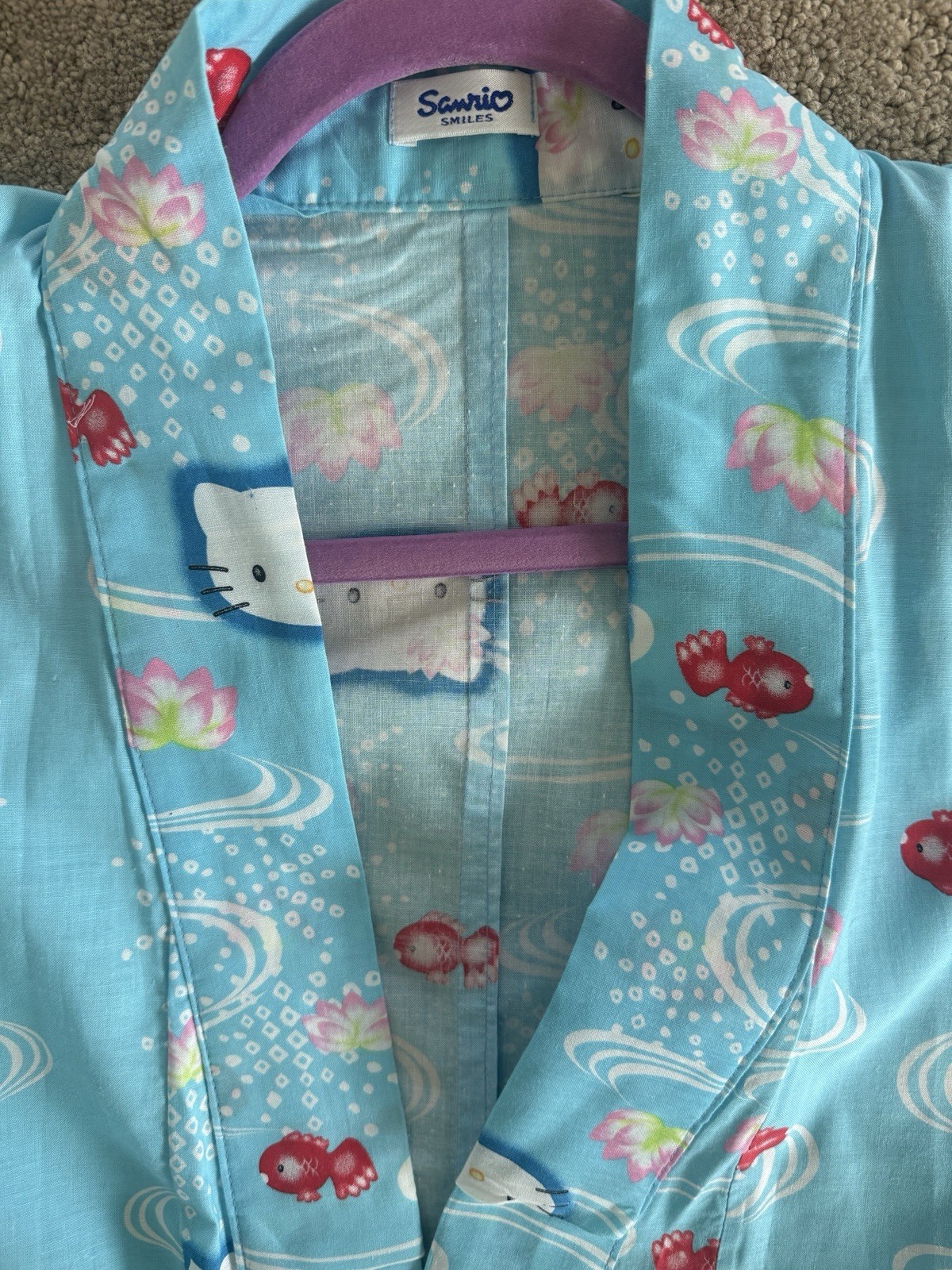 Hello Kitty Sanrio Cotton Yukata Kimono Robe Blue Kawaii One Size Japan