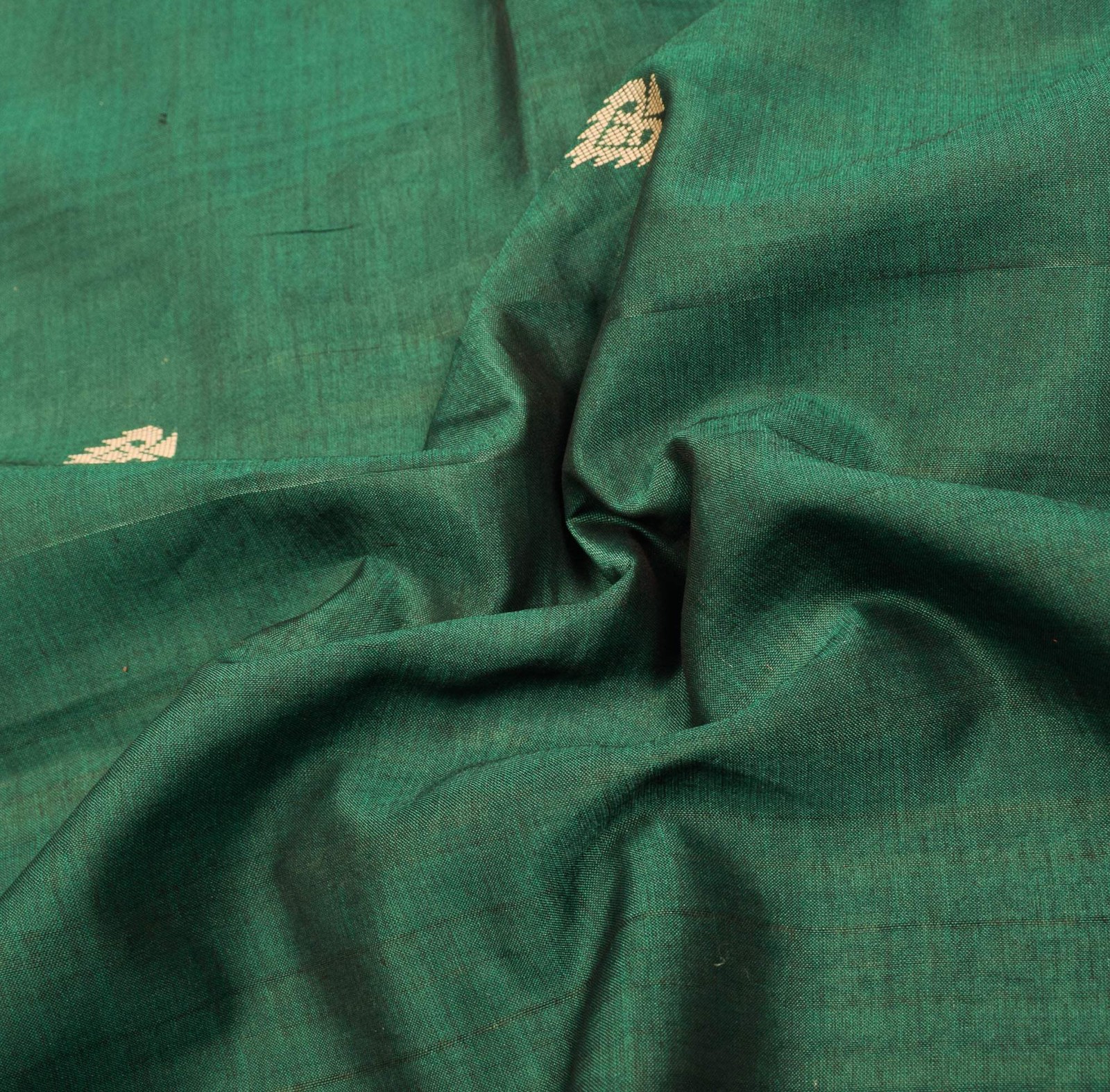 Sushila Vintage Dark Green Saree Pure Cotton Peacock Woven Sari Craft Fabric
