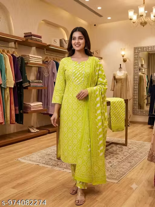 Traditional cotton Printed kurti paint set and dupatta