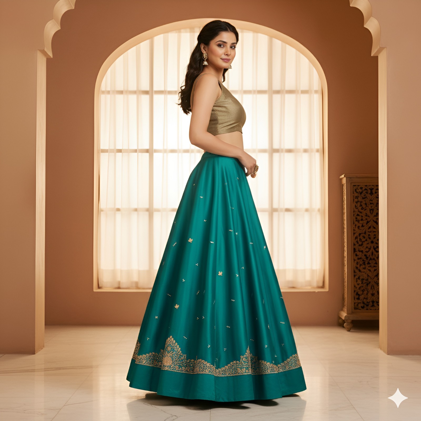 Sanskriti Vintage Blue Long Lehenga Satin Silk Hand Embroidered Zardozi Unstitch