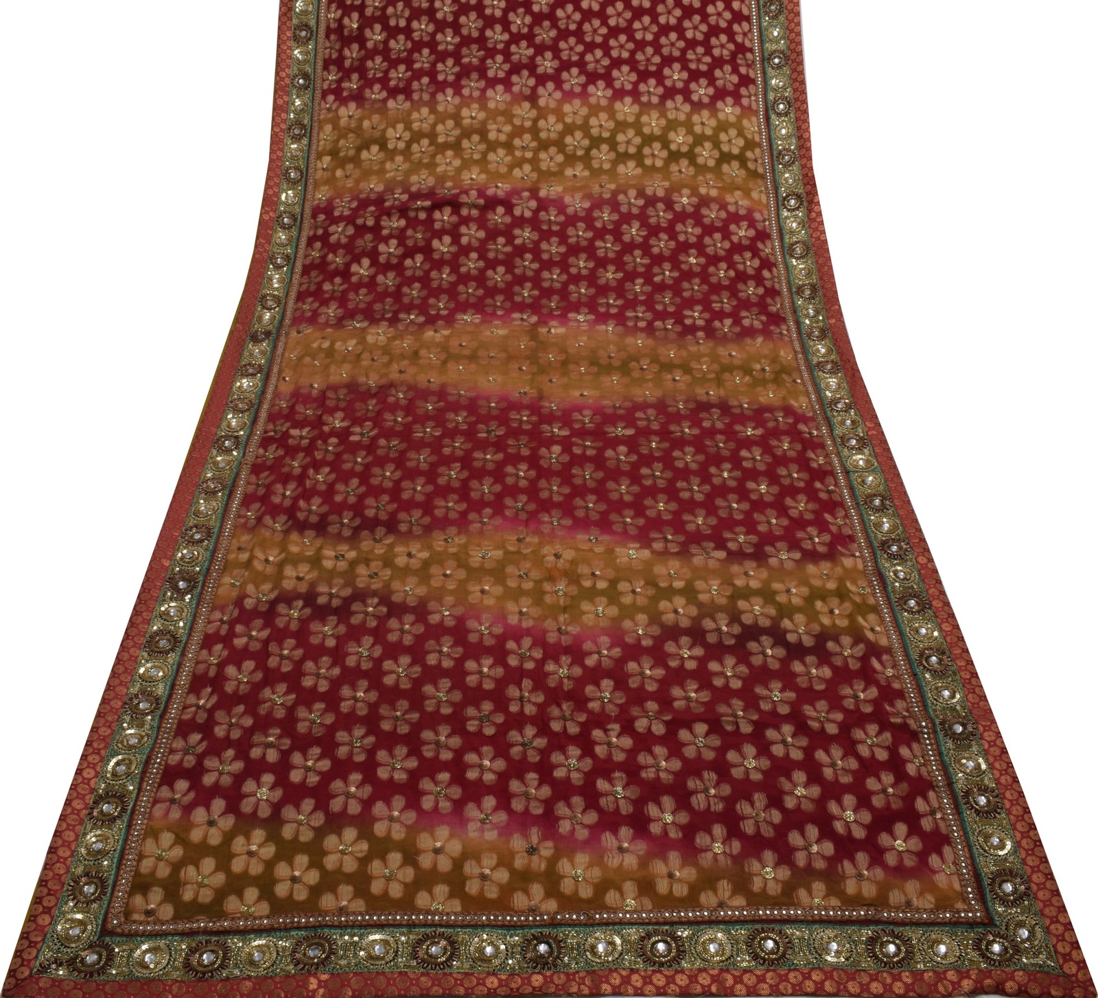 Sushila Vintage HEAVY Multi-Color Saree 100% Pure Silk Woven Floral Sari Fabric