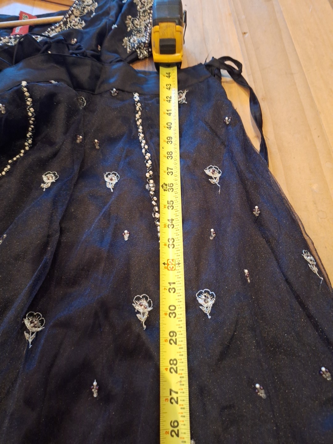 Sari, Black lehenga choli with sequins, beads, and multi thread embroidery, Med.