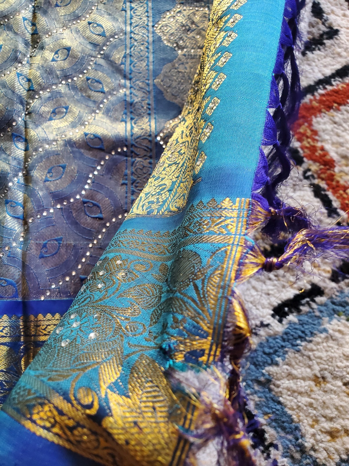 Women Pure Silk Brocade Stonework Kanjivaram Saree Designer Party Wedding Festiv