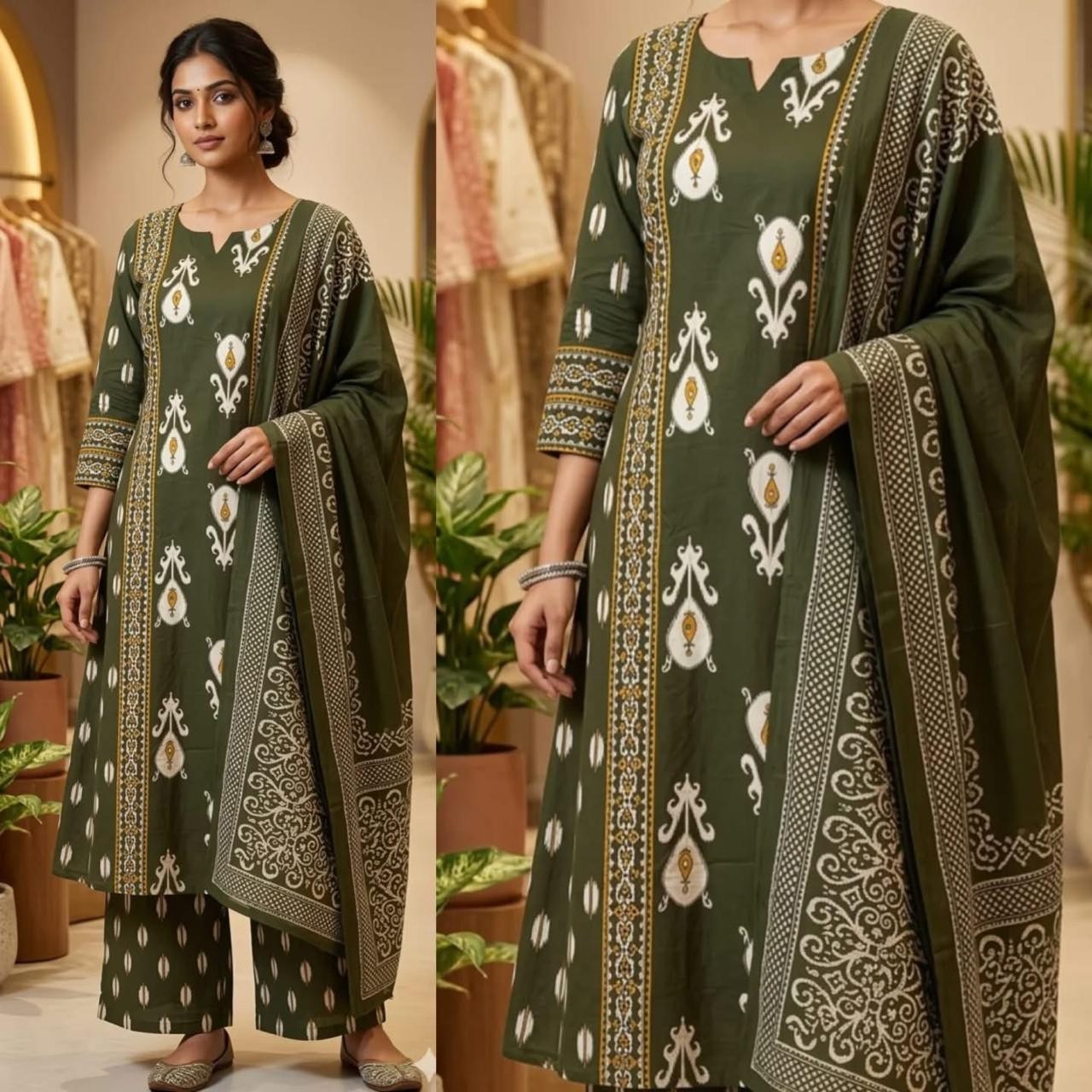 Heavy Cotton Designer Salwar Kameez Indian Wedding Wear Kurti Pant Dupatta Set
