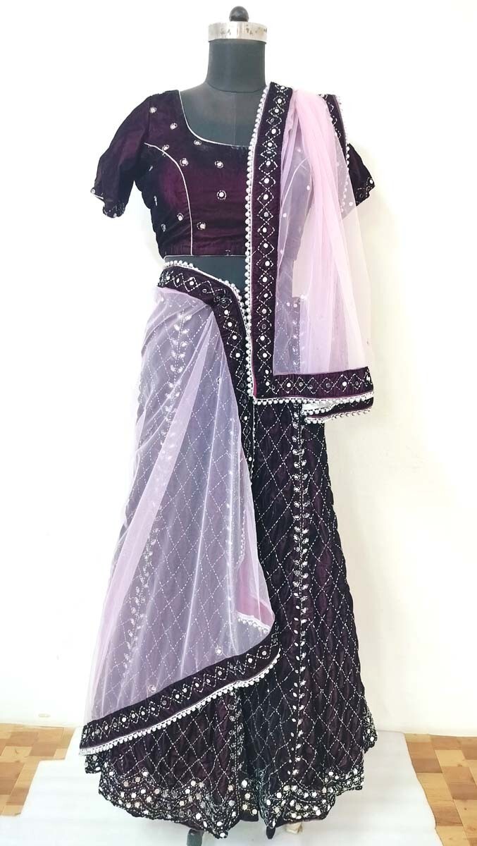 Indian Purple vintage lehenga Set For Women Party Wear Full stitched With Dupatt