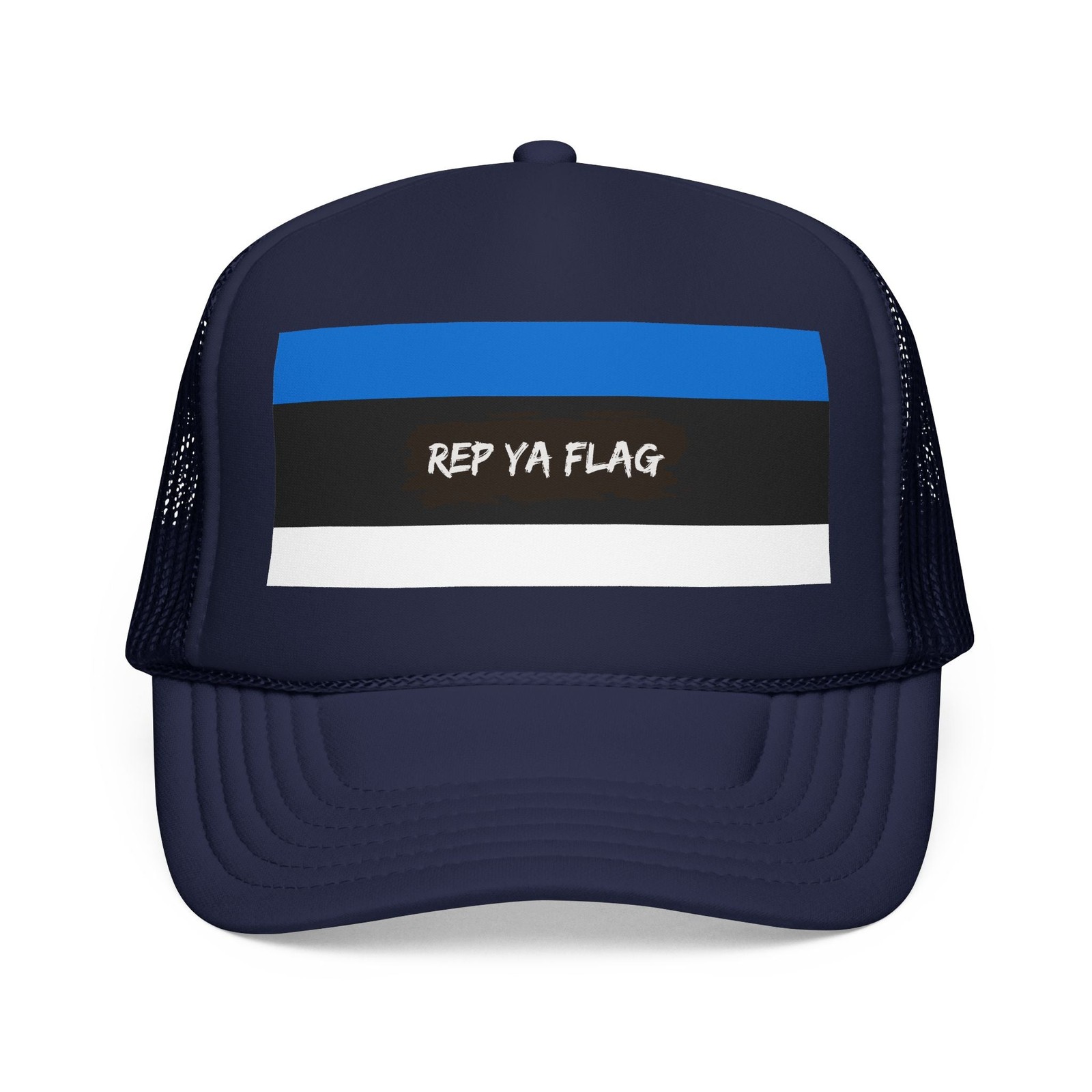 Estonia Flag Trucker Hat – Estonian Foam Snapback Cap – Black / One size