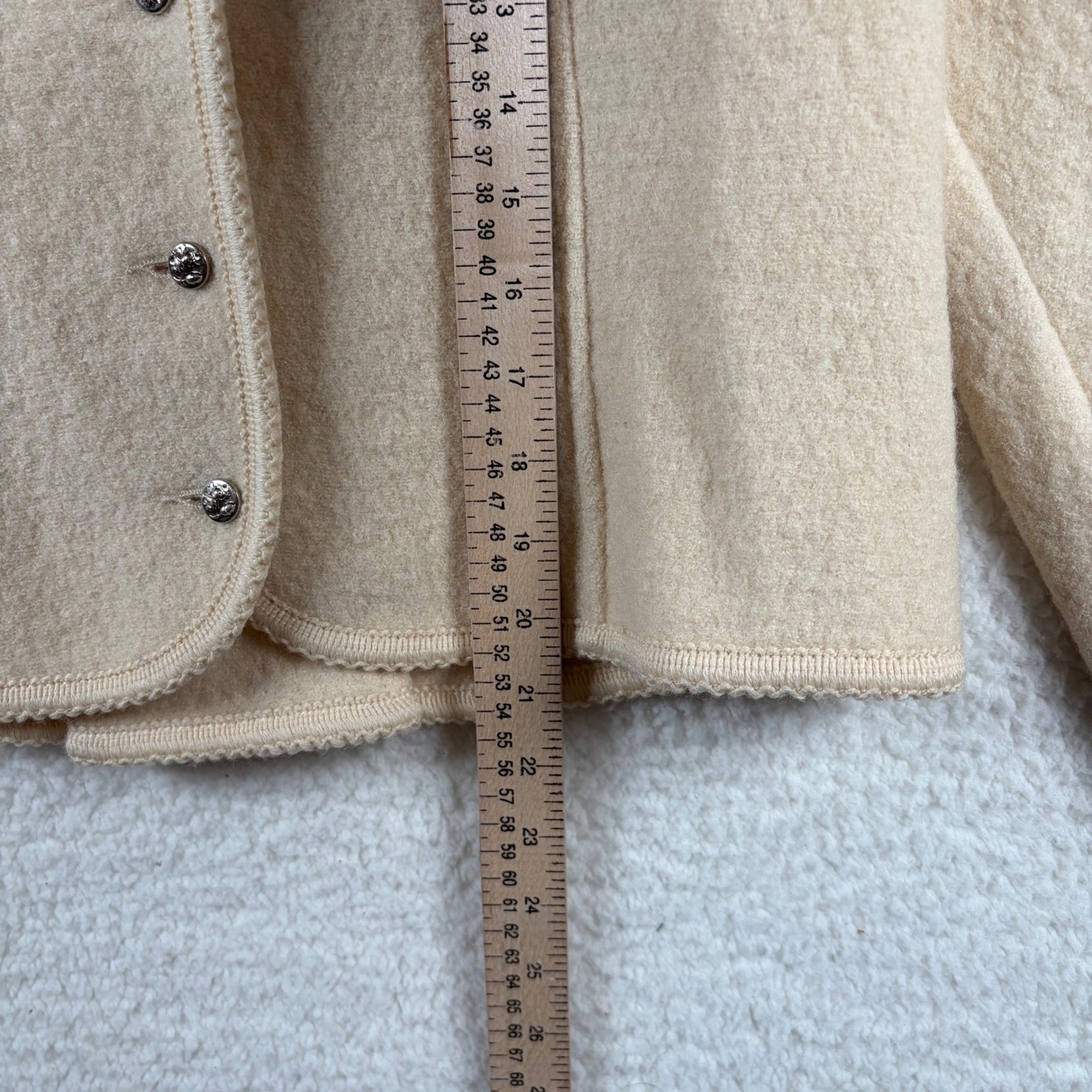 Vtg Pure New Wool Boiled Jacket Cream Beige Austrian Style Small Cottagecore S
