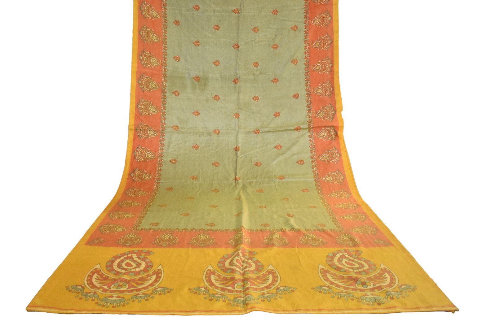 FNC Vintage Green Sambalpuri Ikat Sarees Handwoven Art Silk Sari Fabric Antique