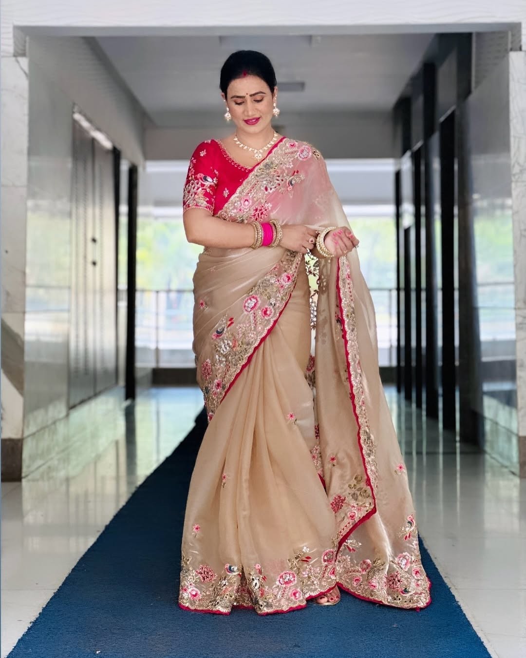Soft Gold Crush Lilan Saree with Copper Zari Work & Rich Blouse Indian Wedding