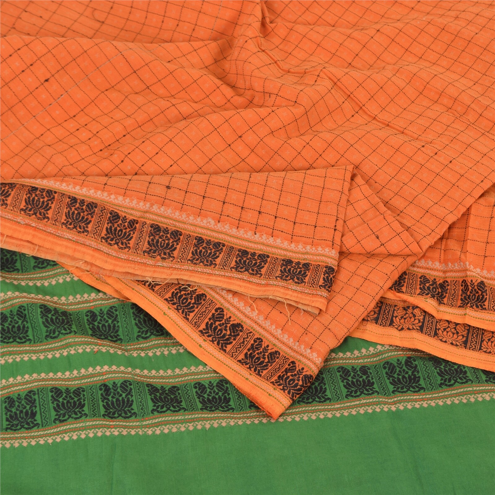 Sanskriti Vintage Indian Sarees Pure Cotton Woven Chettinad/Kandangi Sari Fabric