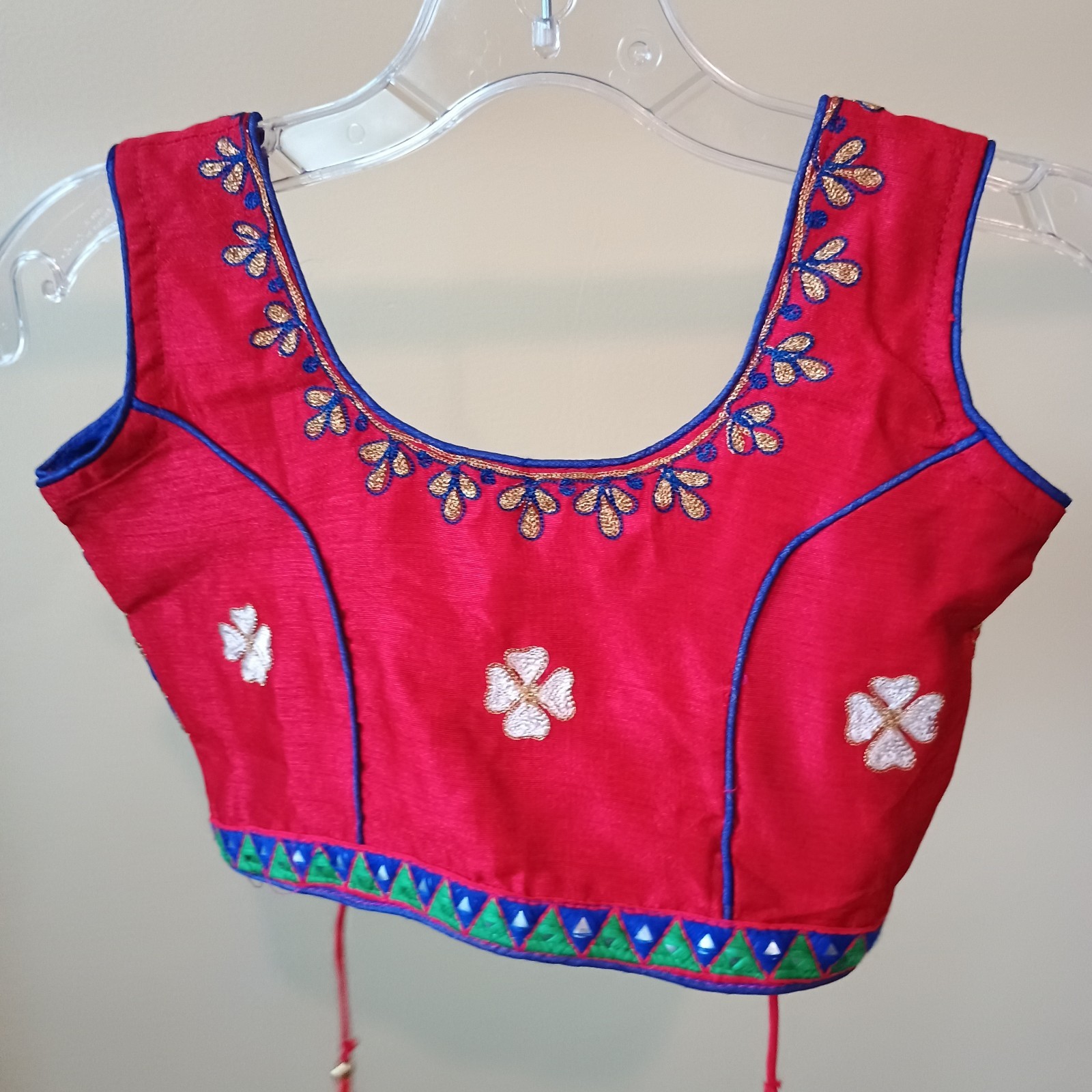 Child’s Indian Lehenga Saree Blouse Red Embroidered