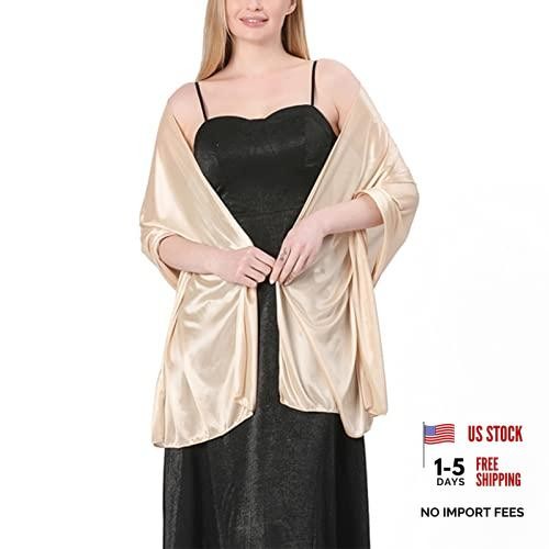Ralcosuss Women’s Satin Silk Shawl and Wrap for Evening Thick Champagne-gold