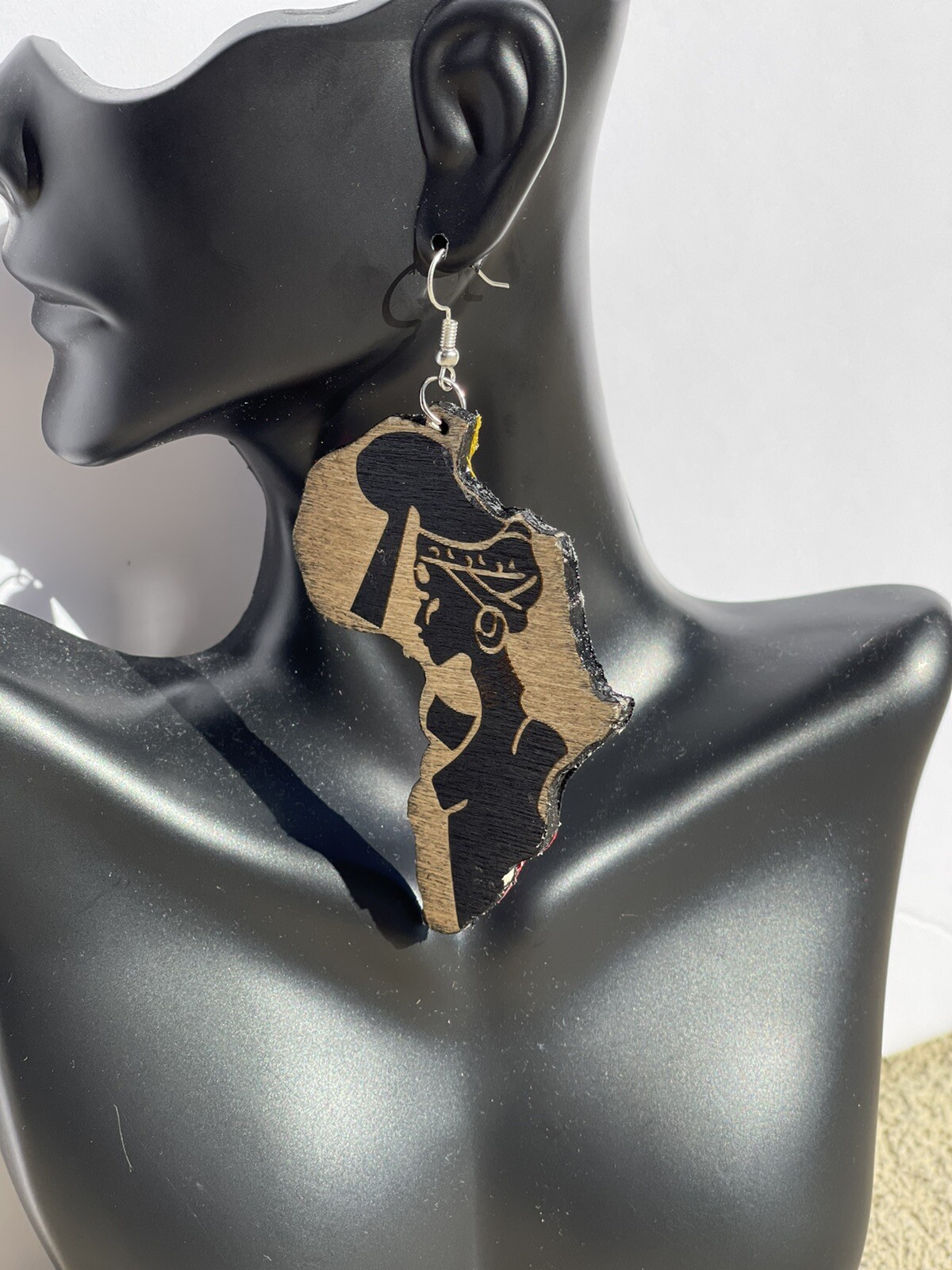 African Print Two Sided Wooden Earring African Queen Black Earrings