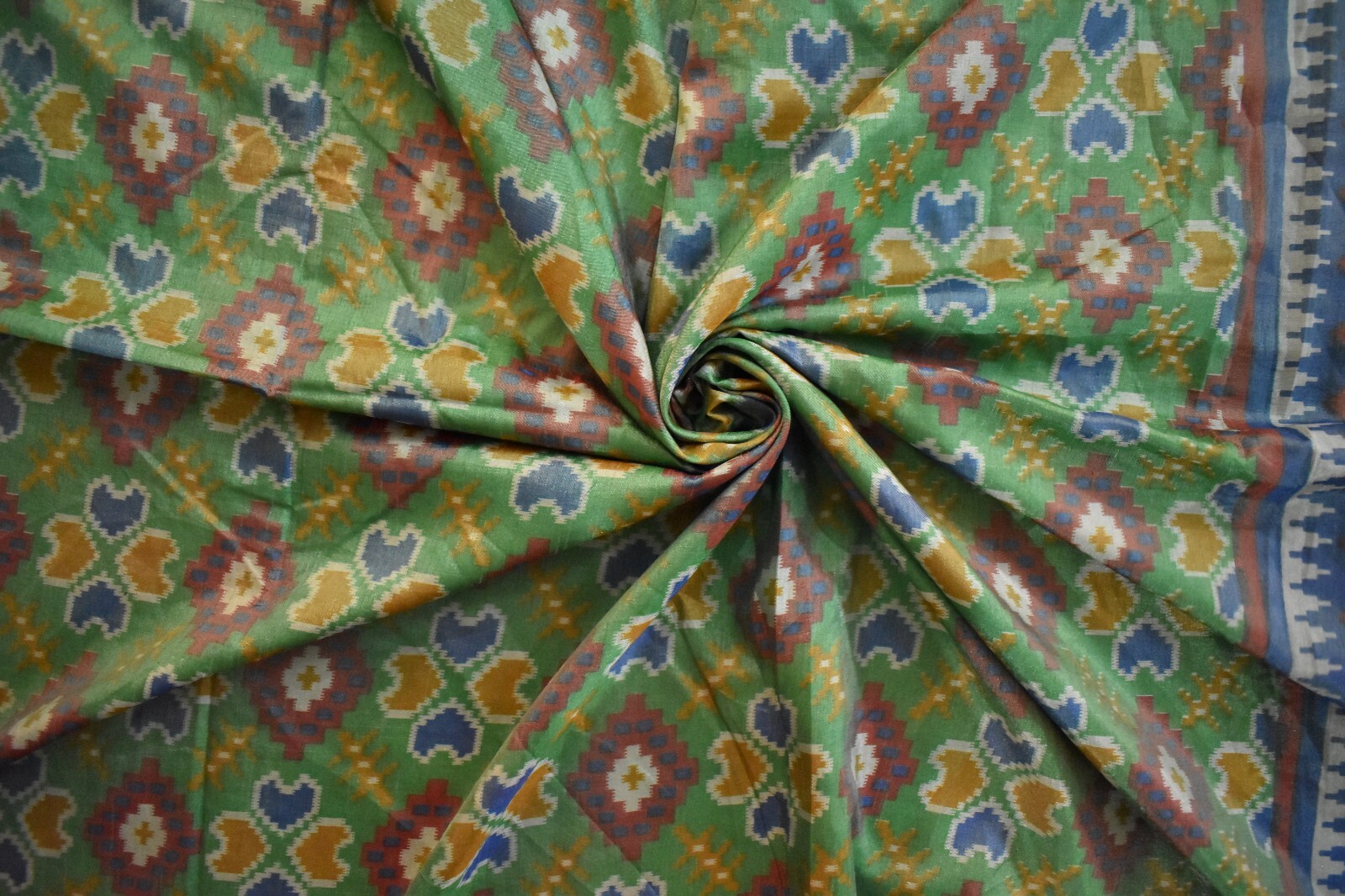 FNC Vintage Green Sambalpuri Ikat Sarees Handwoven Art Silk Sari Fabric Antique