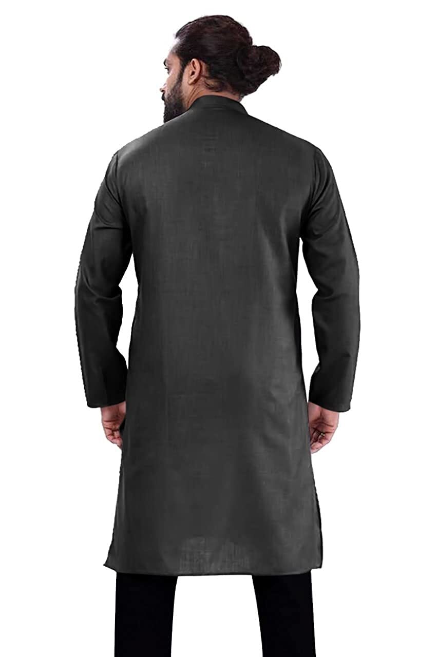 New Black Kurta Pyjama 100% Cotton Men’s Tunic Top Plus Size Solid High Neck