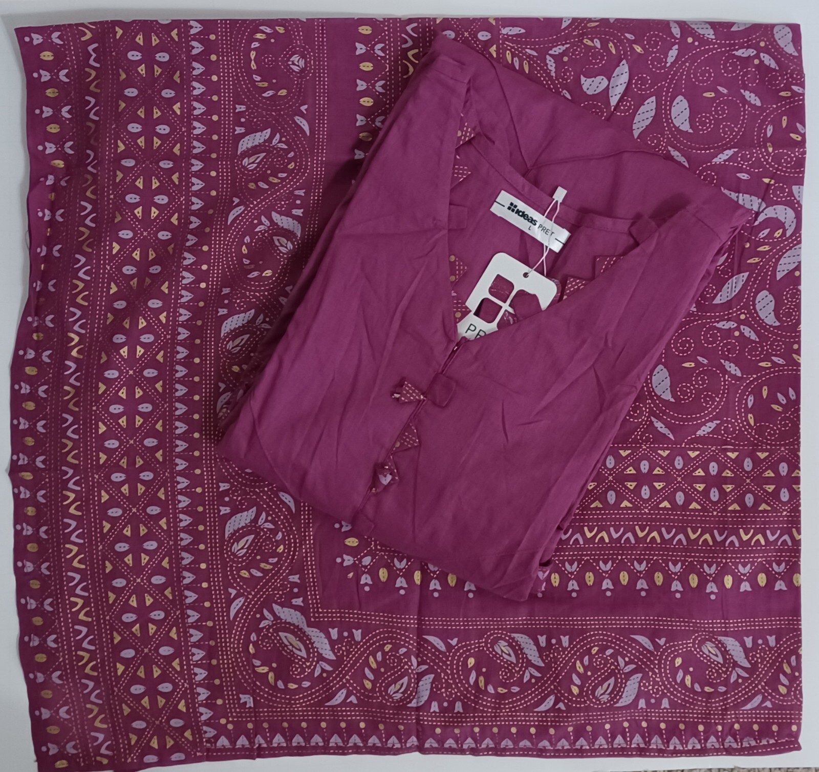 NEW GUL AHMED 2PC Size L Screen Printed Cambric Cotton Kurti & Dupatta Pakistani