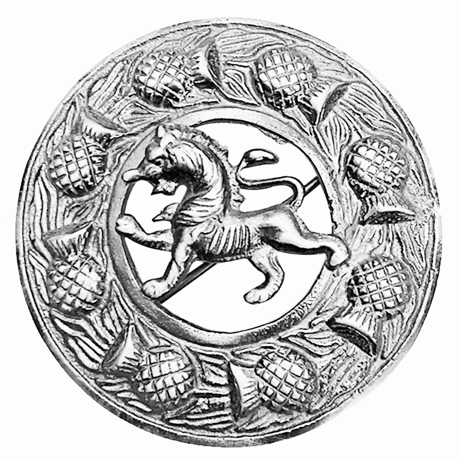 Traditional Men Rampant Lion Mount Fly Plaid Brooch Silver Highlander Brooch
