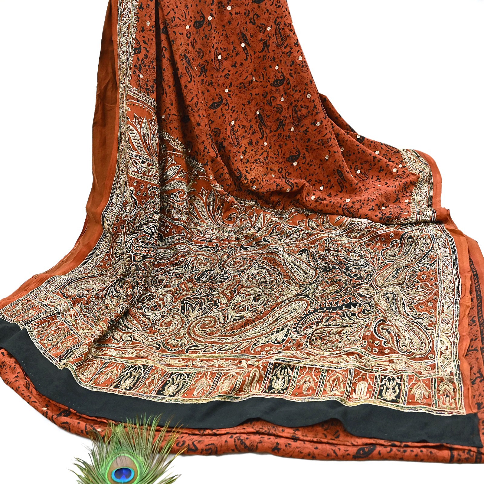Indian Pre-Owned Sari Black Pure Crepe Silk Hand Embroidered Ritu Kumar saree