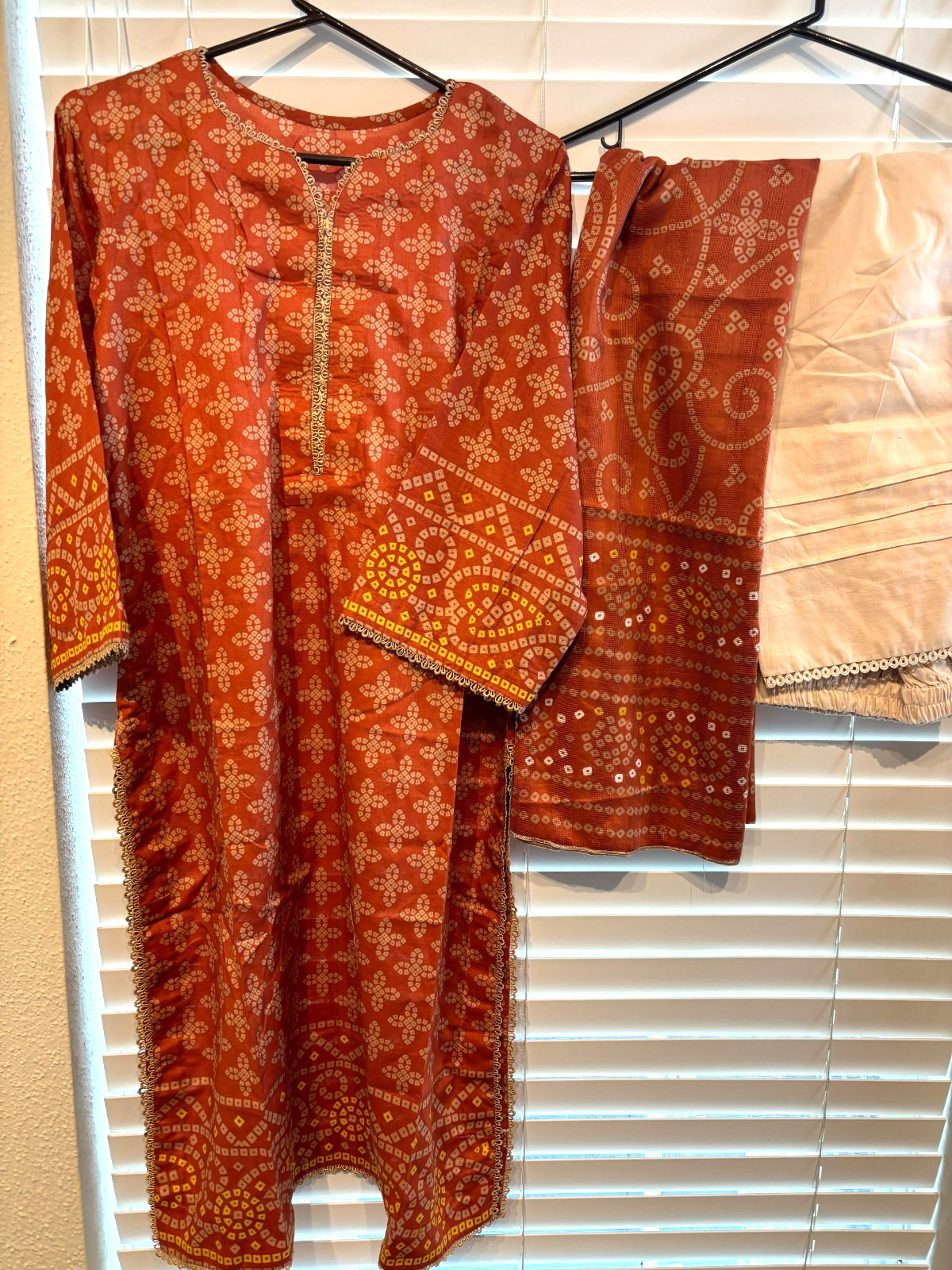 New Branded Women Pakistani Shalwar Kameez Orange Stitched Large-XL 3 Piece