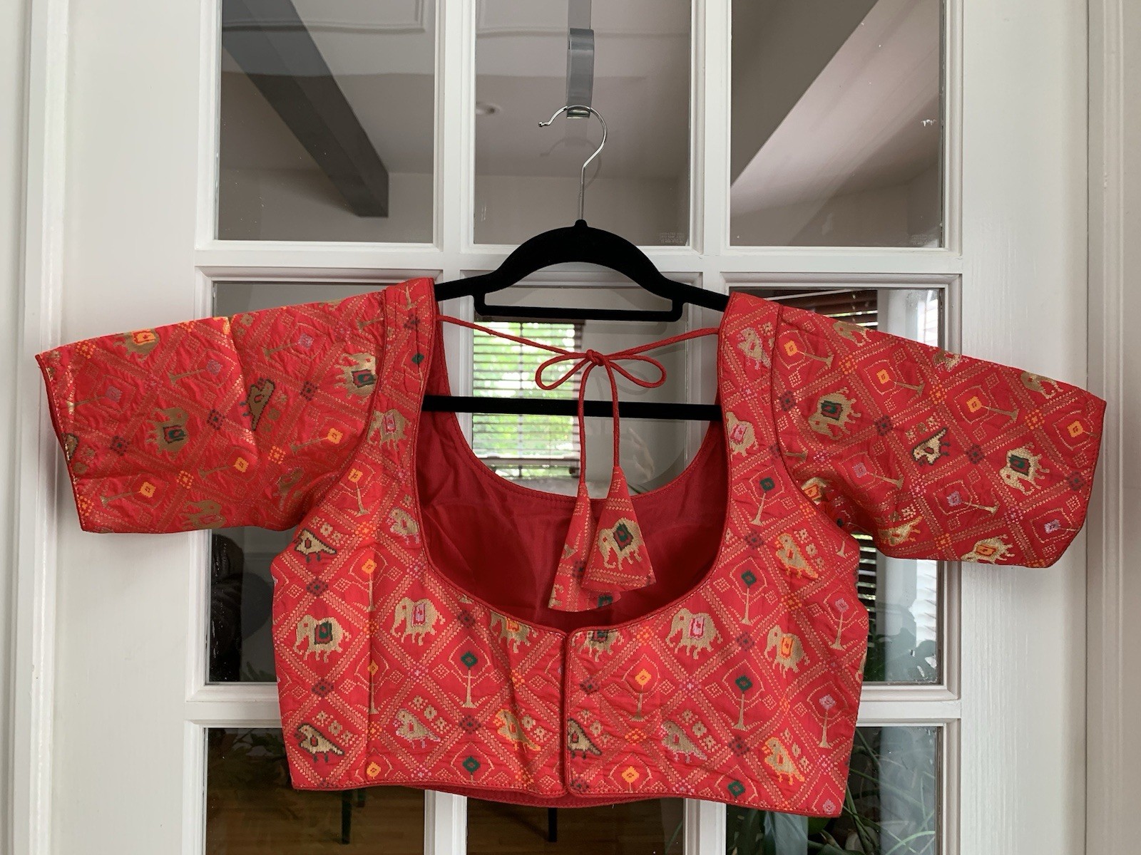 Deep Peach Pink Readymade Banarasi Patola Choli Blouse For Saree And Lehenga