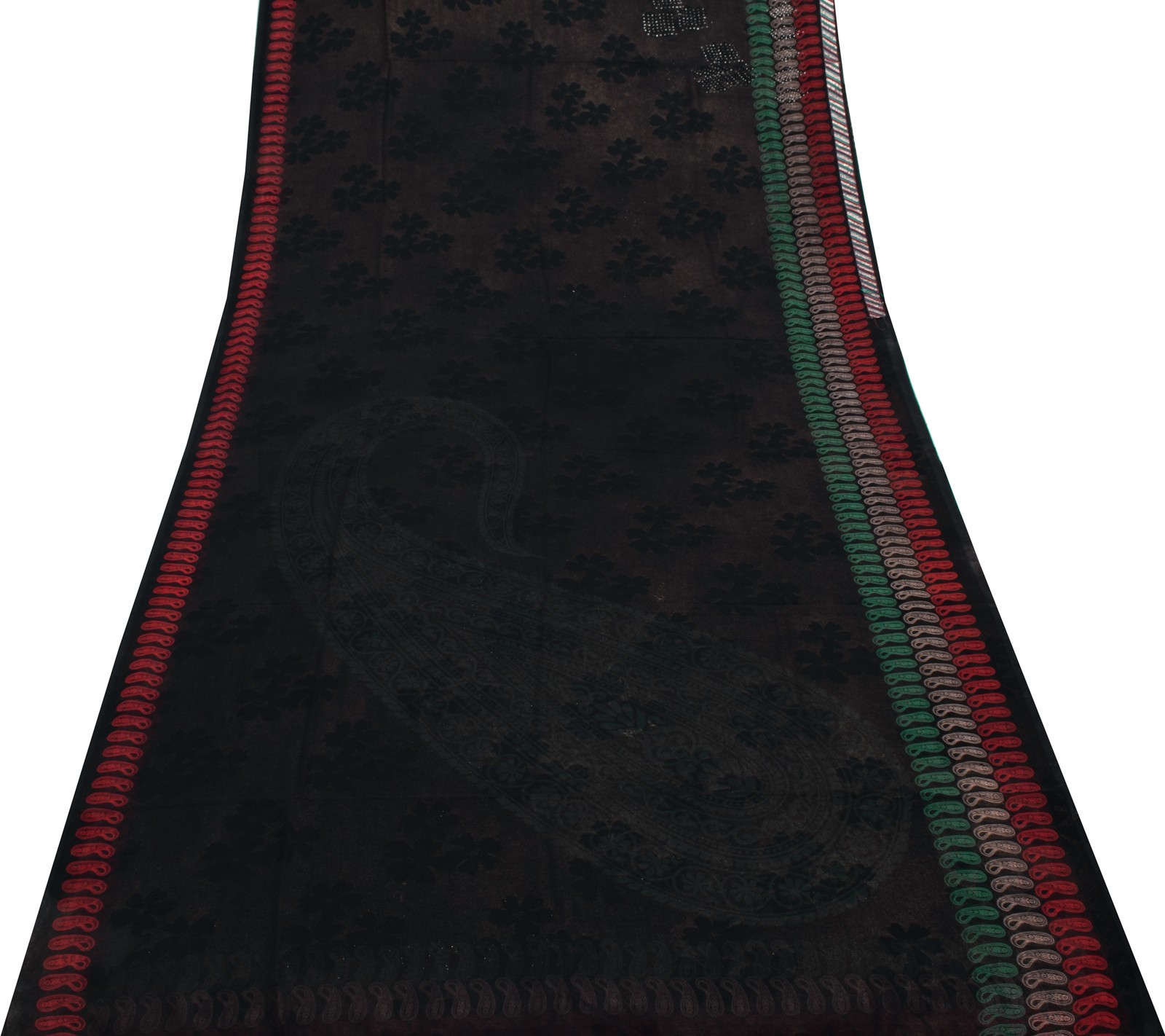 Sushila Vintage Black Saree Blend Georgette Silk Printed Floral Craft Fabric