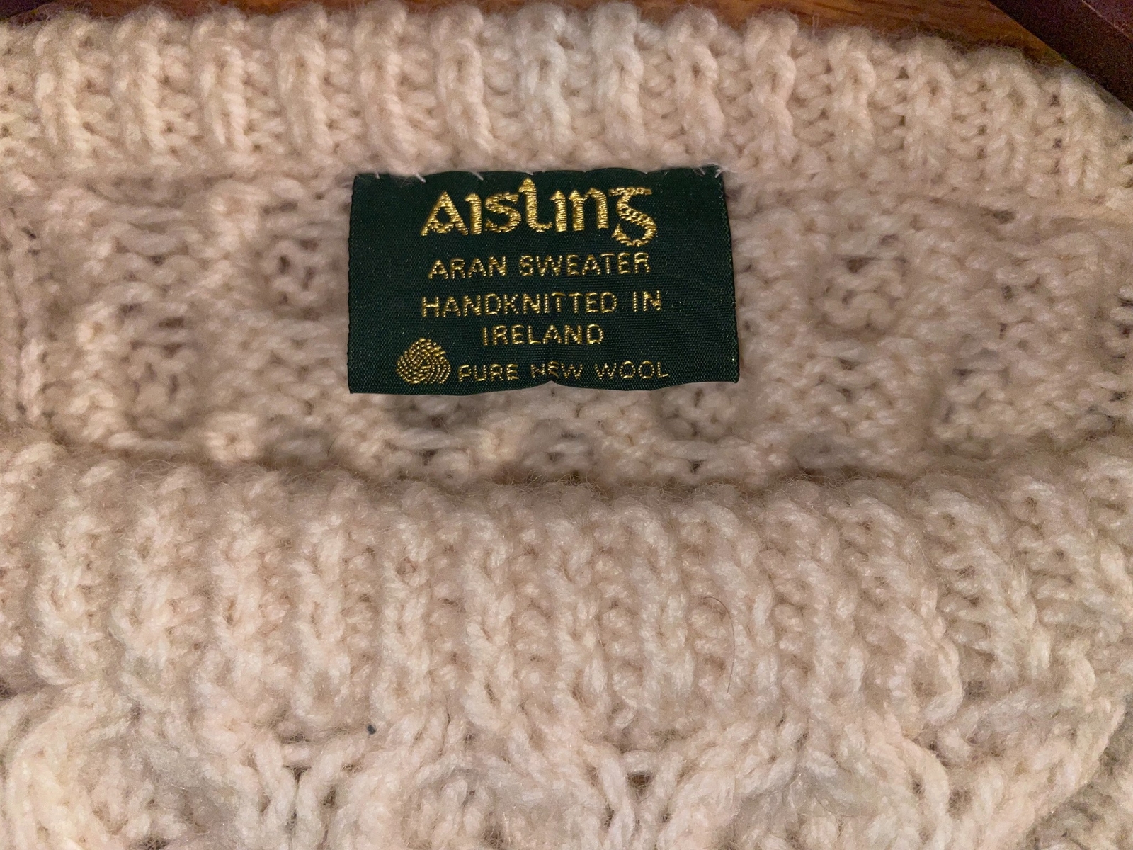 Aisling Aran Crafts Men’s LARGE 100% Wool Made In Ireland Fisherman’s Crewneck