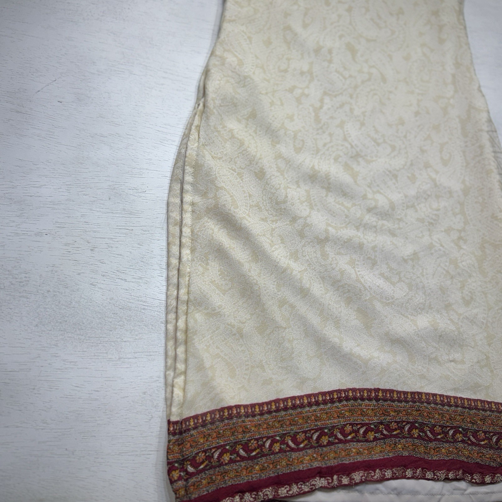 Kurta Dress Tunic Small Embroidery Beige Paisley Embellished With Red Trim Lined