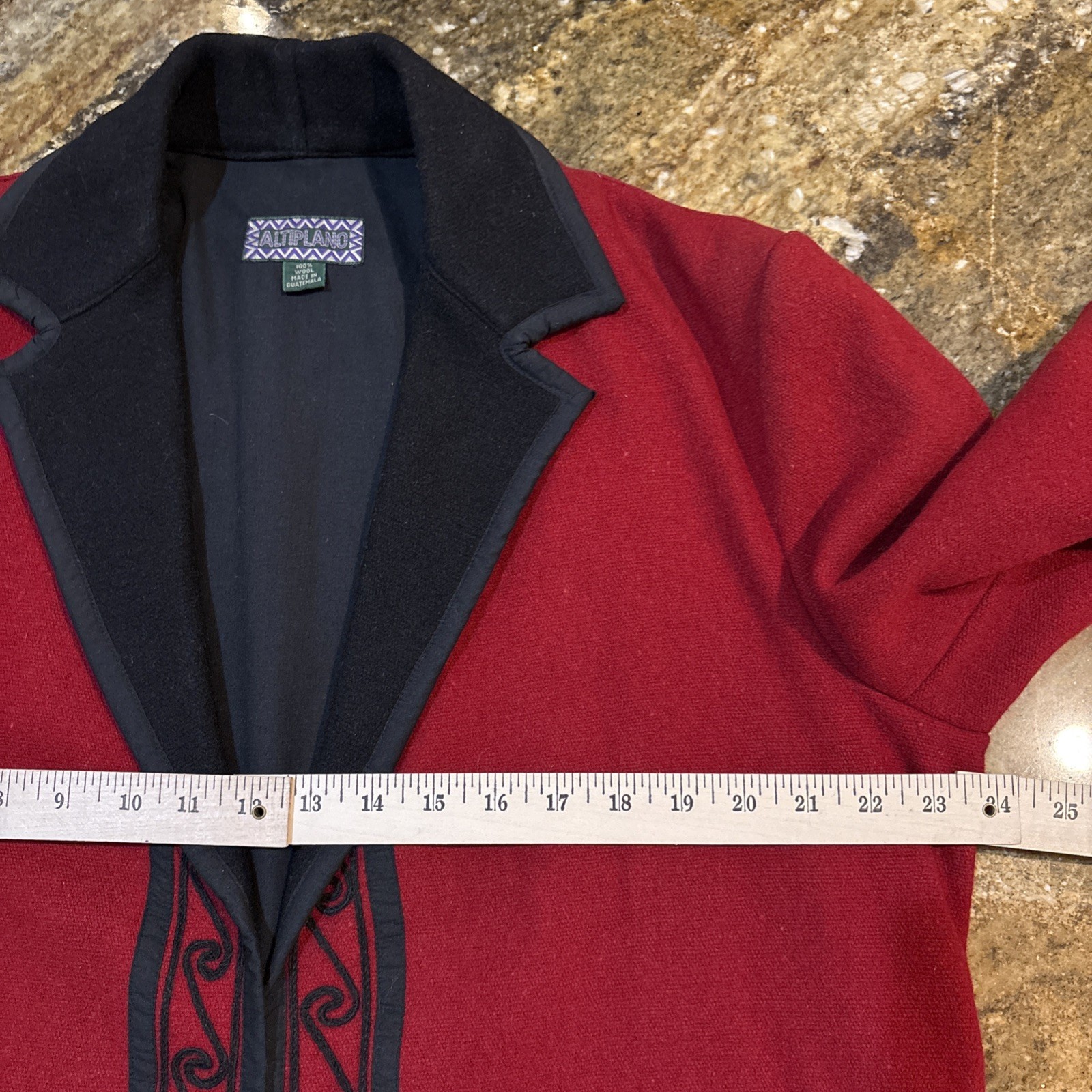 Vintage Guatemalan Red Solola Jacket Hand Woven Embroidered Wool Folk Art L