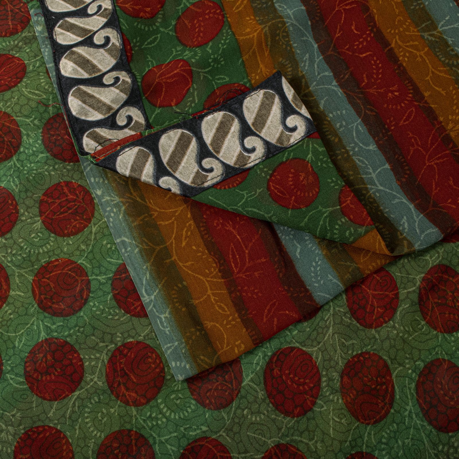 Sanskriti Vintage Saree Green Pure Georgette Geometric Print Sari 5.5Yard Fabric